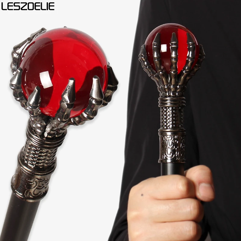 Bastón con garra de dragón plateado con bola de cristal roja para hombres y mujeres, bastones decorativos de moda para fiesta de Halloween