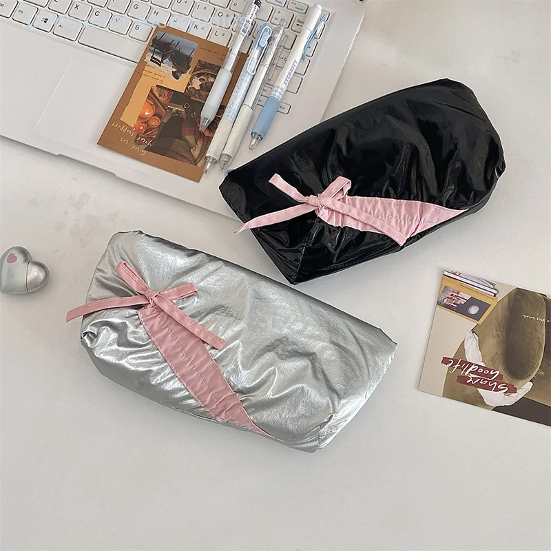 Ballet Bowknot Pencil Case Cute Multi Functional Large Capacity Stationery Storage Bag Student Pen Bag Makeup Bag