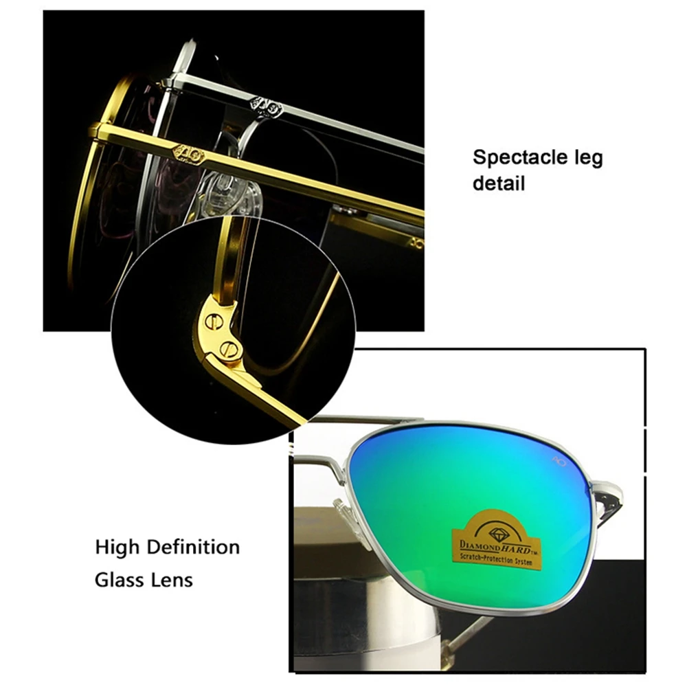 Ao Sonnenbrille Mann amerikanische Armee Militär Luftfahrt Pilot Sonnenbrille Glas Linse Frau Metall Titan Rahmen Luxusmarke Vintage