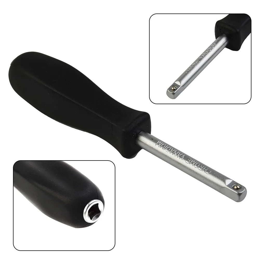 Screwdriver Connecting Rod Small Spinner 1/4" Black Bottom Hole Connection Handle Dual-purpose Square Rubber Handle