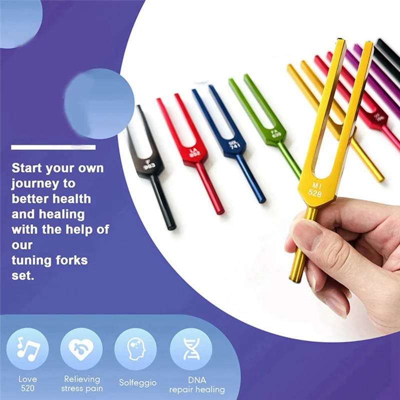 9Pcs Colorful Solfeggio Aluminum Alloy Tuning Forks, Therapy Tuning Forks, Speech Therapy HOT