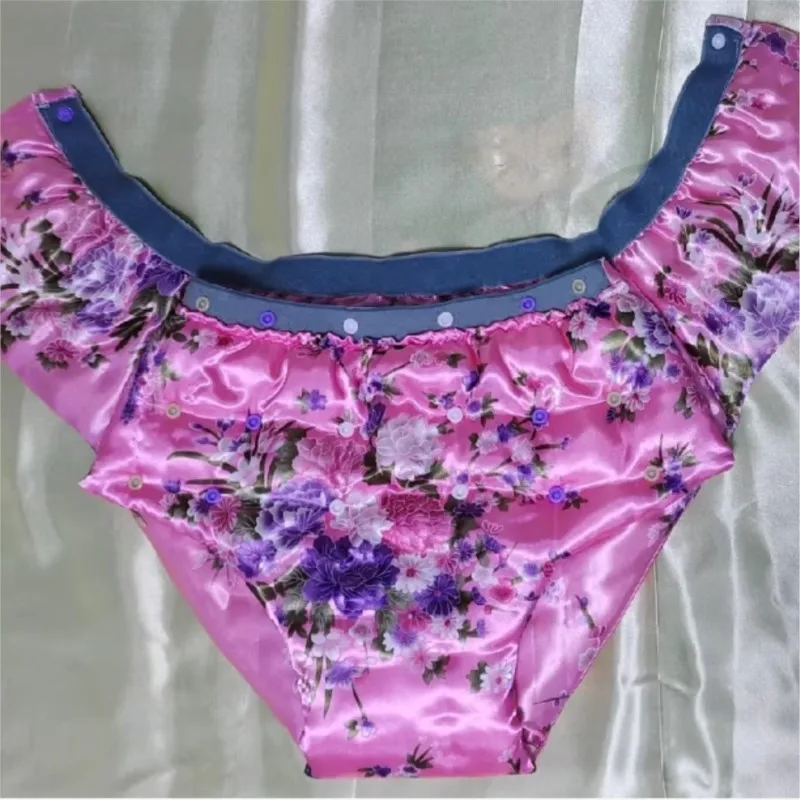 Unisex Imitation Silk Floral Lingerie Soft Skin friendly Comfort Breathable Briefs Both Sides Adjustable Filled Cotton Panties