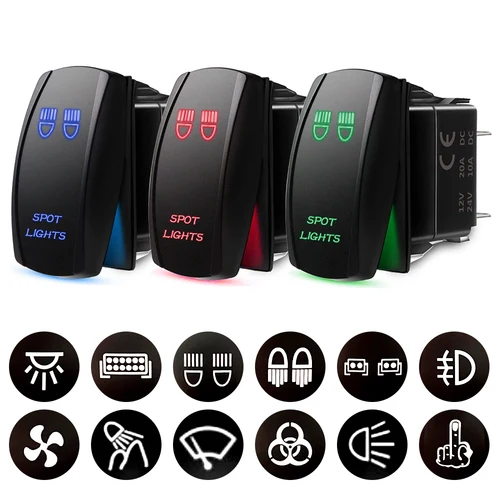 Imagen 1 del producto Interruptor basculante de palanca para barco y coche, 12V, 24V, 20A, LED resistente al agua, luz roja, azul y verde, 5 pines, ON-OFF SPST para autobús, camión, remolque, RV, Marine