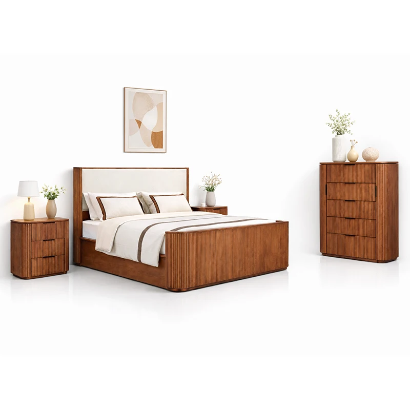 sg- Classic Solid Wood king Size Bedroom Sets Double Bed Adjustable Home Storage Wooden Frame Complete Bedroom Furniture Set&