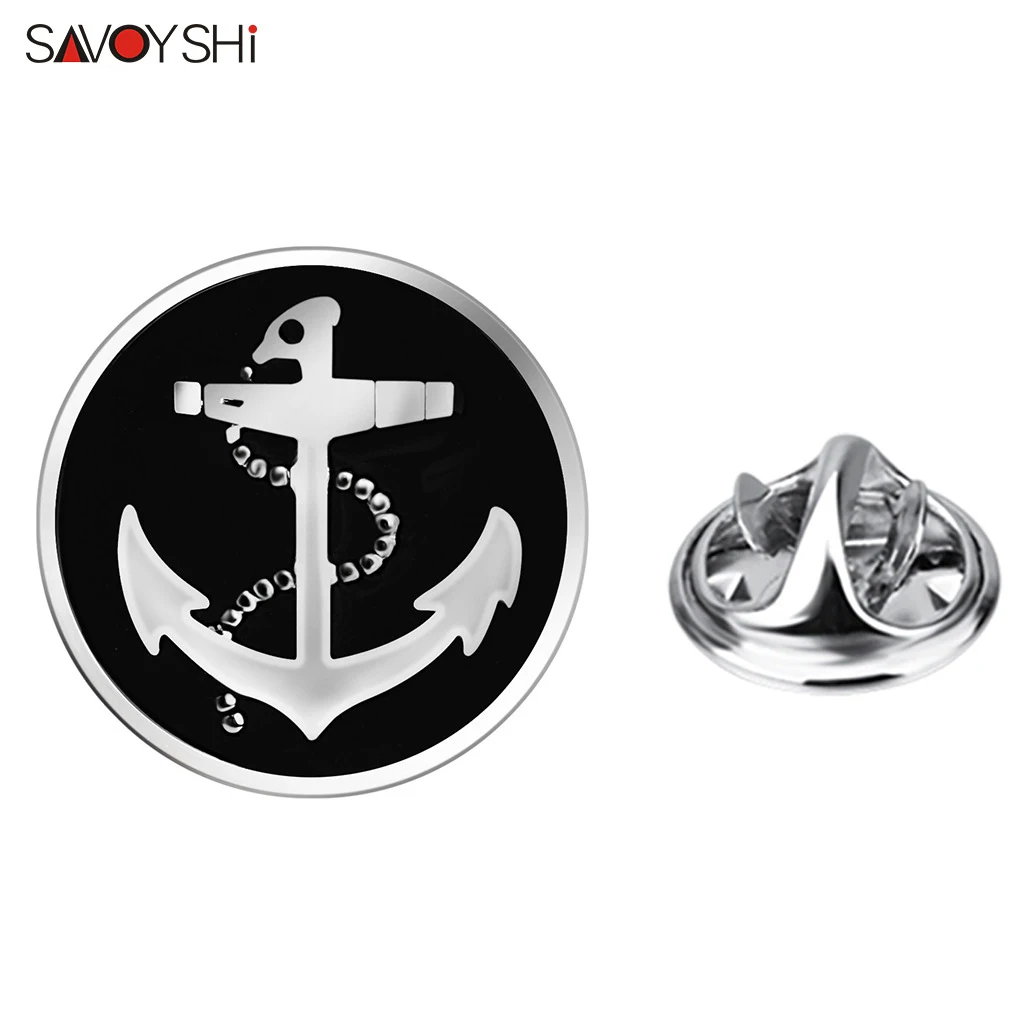 SAVOYSHI Novelty Silver color Anchor Shape Men Lapel Pin Brooches Pins Fine Gift for Mens Brooches Collar Party Gift Jewelry