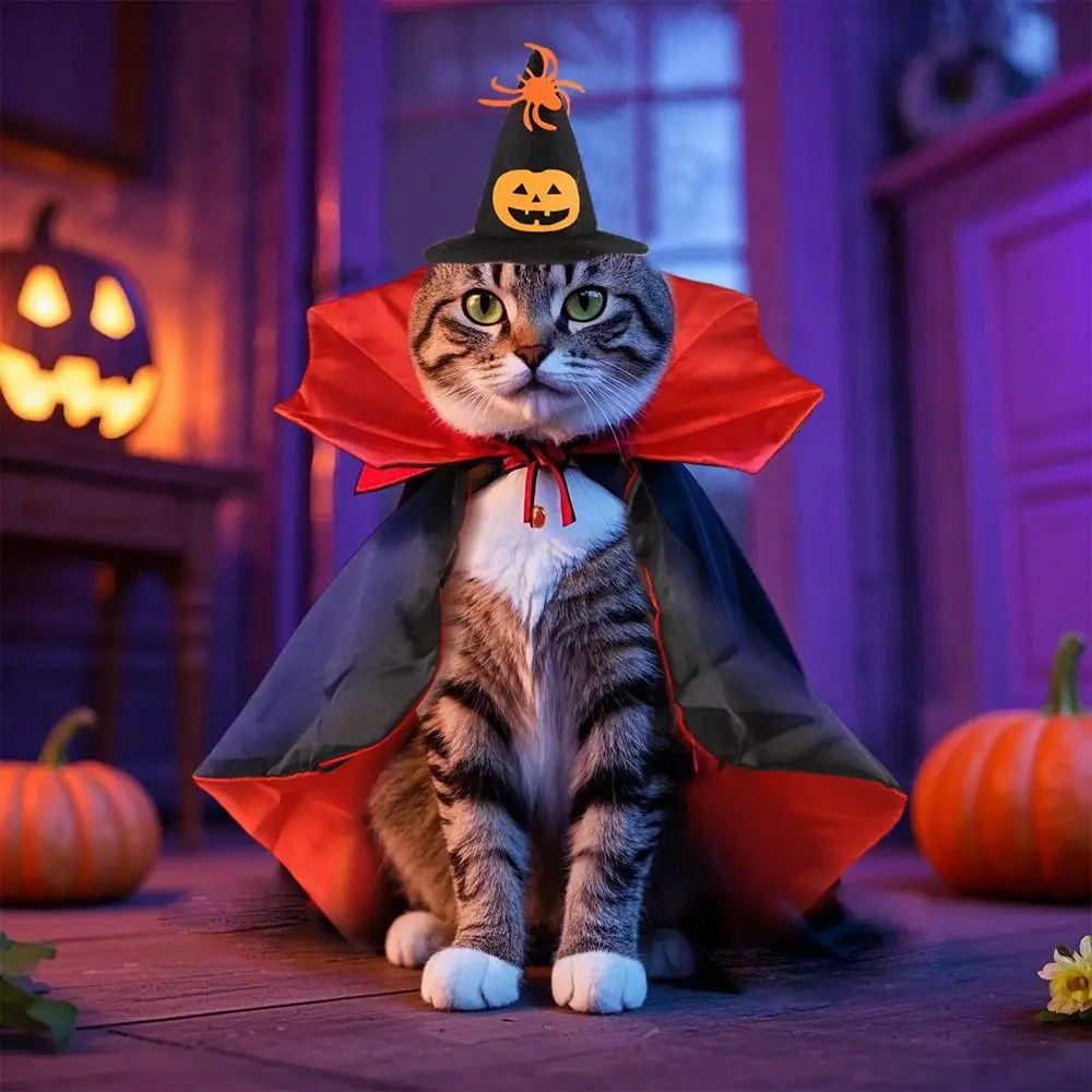 

Stand-collar Halloween Pet Costume Adjustable Easy To Wear Cat Cosplay Cloak Pet Supplies Soft Fabric Dogs Knight Cape Animal