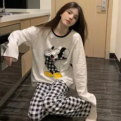 Disney Cartoon Mickey Long Sleeve Cotton Sleepwear Sweet Y2k Girl Kawaii Casual Pajamas Spring Autumn New Cute Home Clothes Set