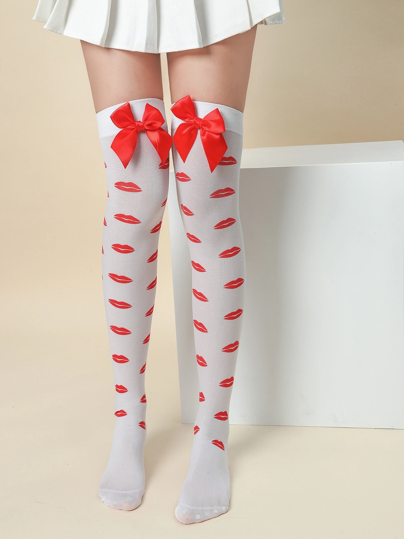 2024 Original Girl Sweet Cute Bow Print Lolita Stockings Women JK Fashion Sexy Black Stockings Thigh High Socks Knee High Socks