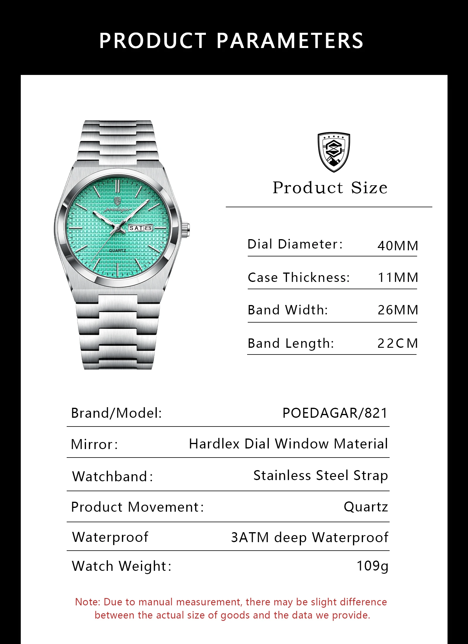 POEDAGAR Top Business Mann Uhr Leuchtende Wasserdichte Edelstahl Männer Armbanduhr Datum Woche Quarz Mode Lässig männer Uhren – Detail 8