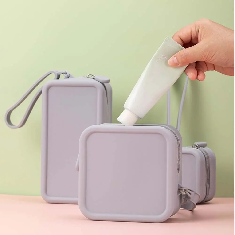 موراندي اللون سيليكون حقيبة مستحضرات التجميل مستطيل سعة كبيرة متعددة الوظائف حقيبة التخزين فرشاة للمكياج حامل محفظة نسائية للعملات المعدنية #4