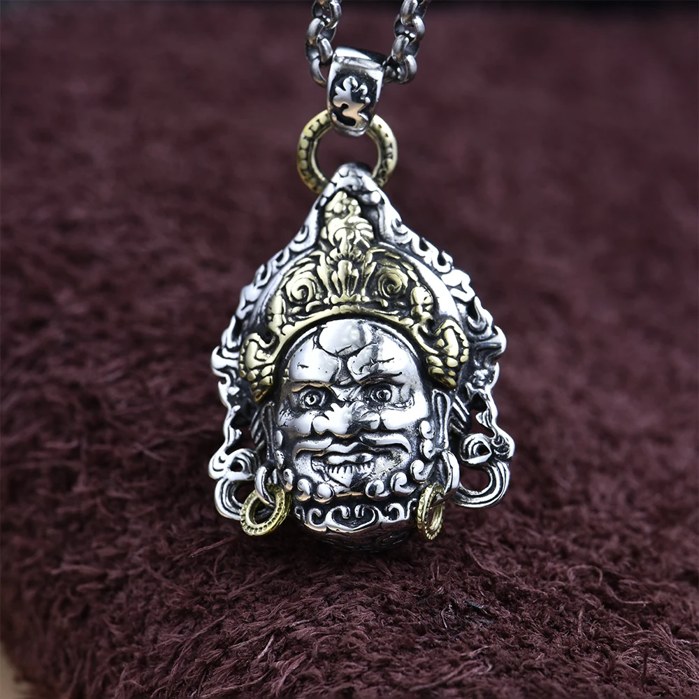 OANA 925 Silver and Yellow God of Wealth Pendant Seiko Retro Perfect Minority Handmade Buddha Statue Tibetan Jewelry