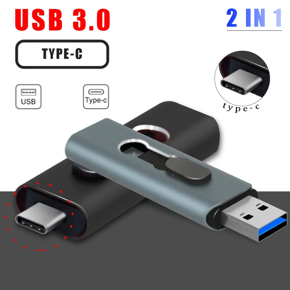 محرك أقراص فلاش USB معدني محمول ، محرك أقراص 2 في 1 ، محرك أقراص قلم من النوع C ، قرص ذاكرة عالي السرعة ، نقل بيانات ، محرك أقراص فلاش USB