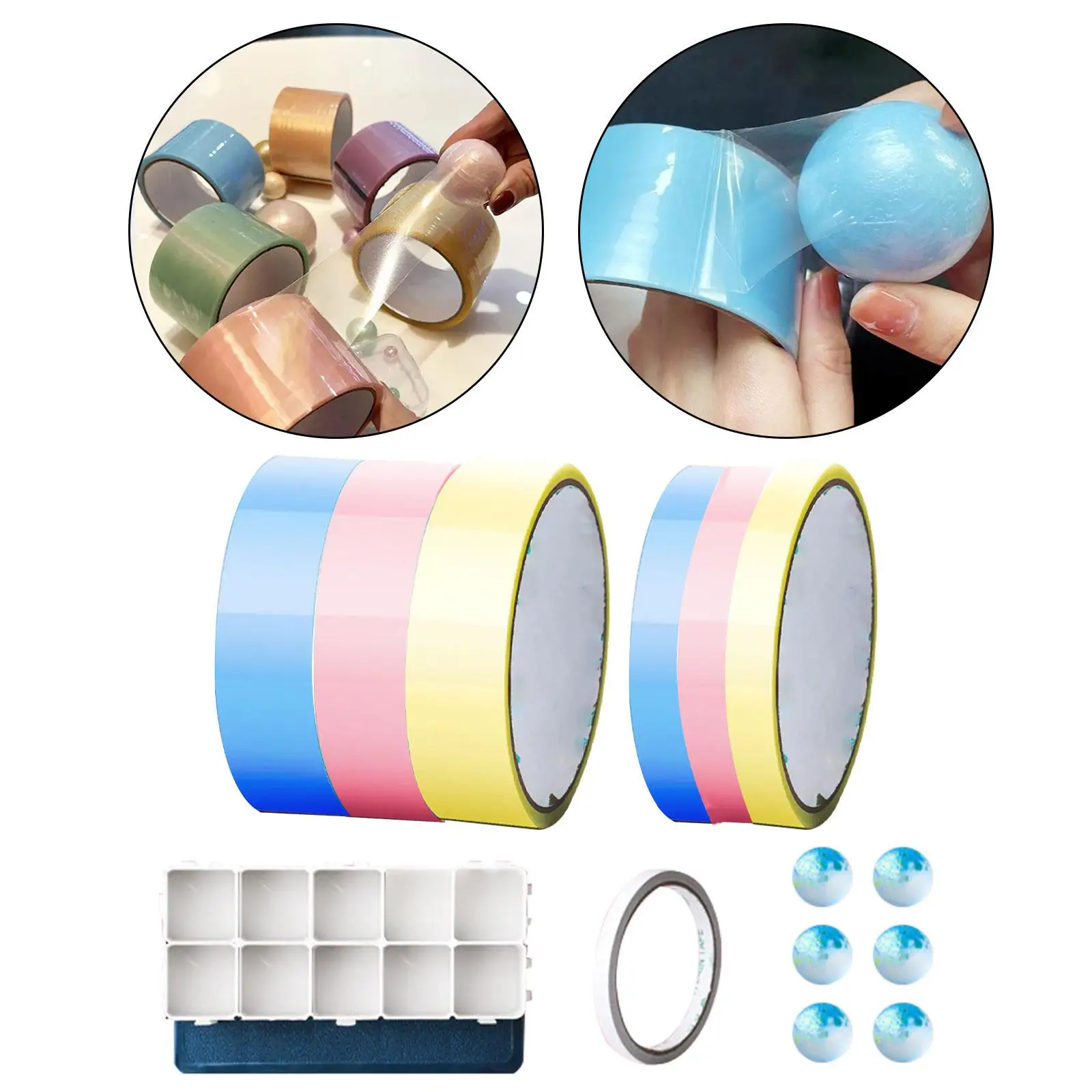 6-pieces-sticky-ball-tape-diy-colored-ball-tape-craft-clear-educational-sensory