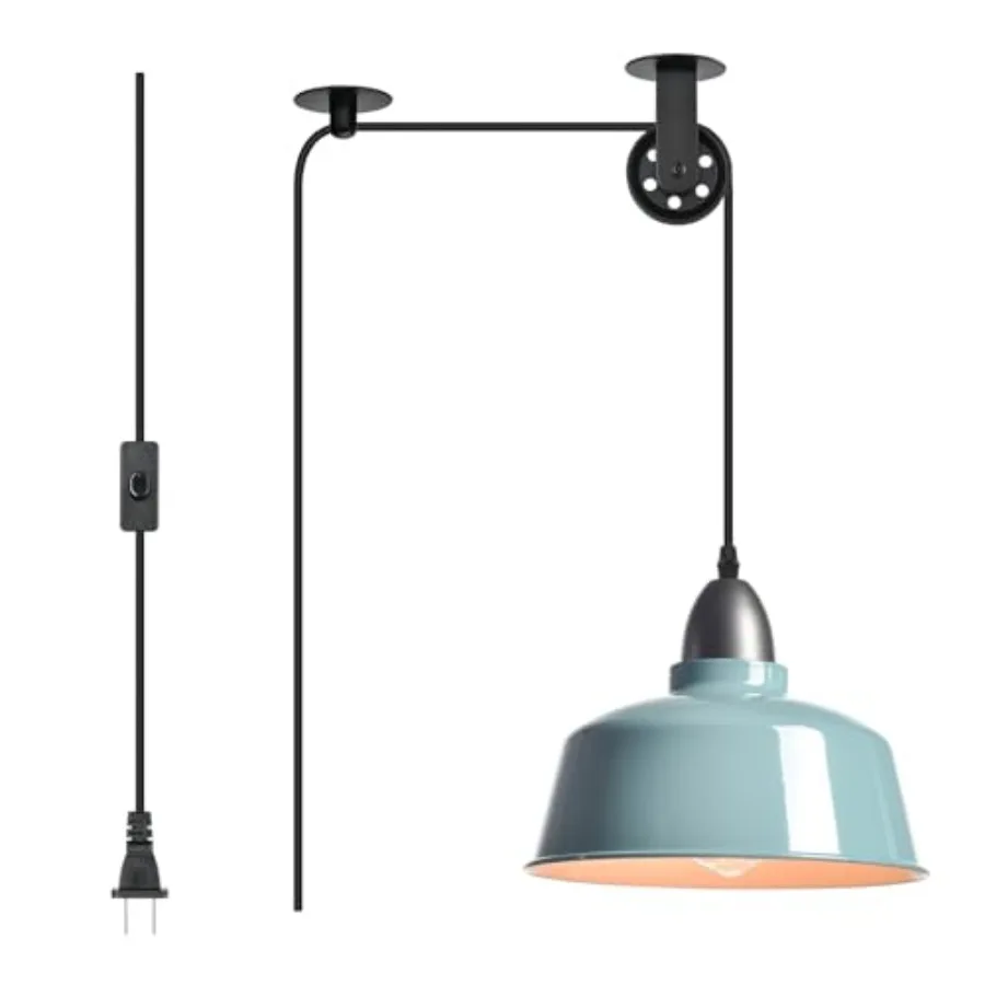 

Plug in Pendant Light Farmhouse Hanging Lights with Plug in Cord Pulley Hanging Lamp Industrial Pendant Lights Fixture for Kitc