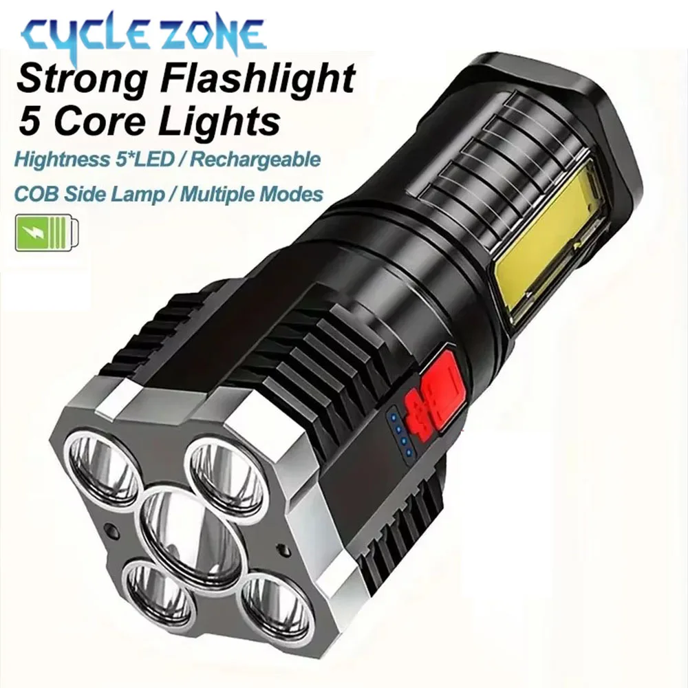 

5 LED Handheld Light USB Rechargeable Flashlight with COB Side Light Outdoor Night Working Emergency Lamp Camp Fishing Lanterns