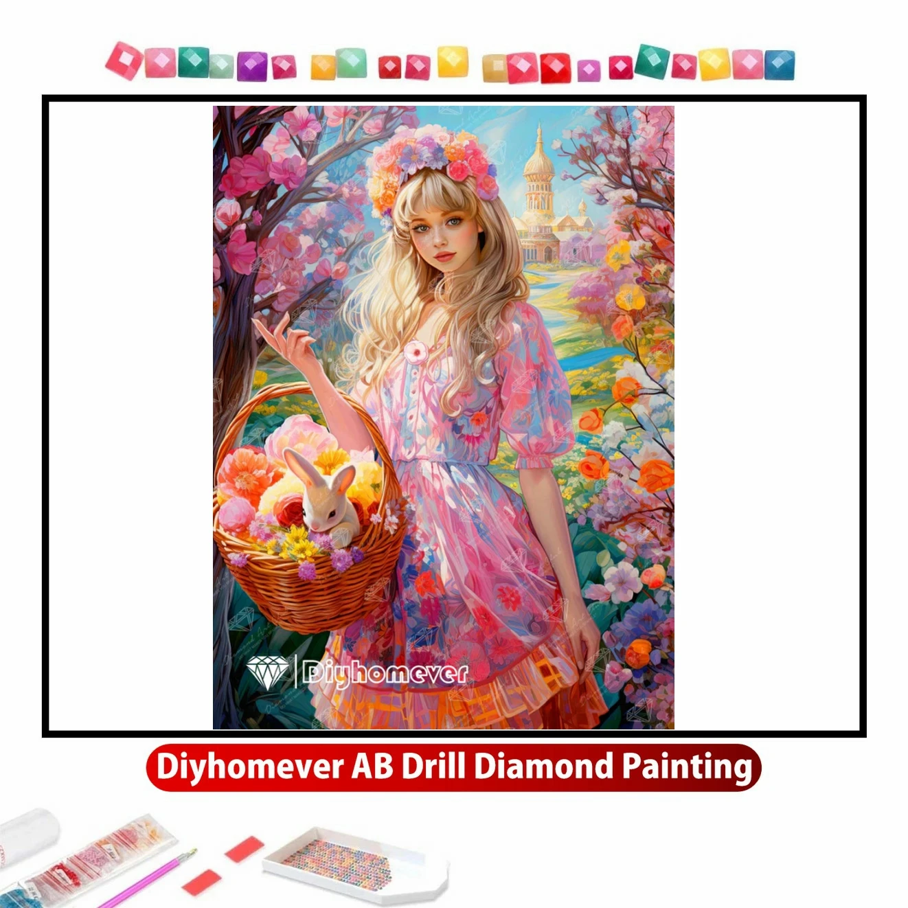 

Spring Cartoon Girl 5D DIY AB Diamond Painting Mosaic Fantasy Art Cross Stitch Embroidery Rhinestones Home Decor Children's Gift