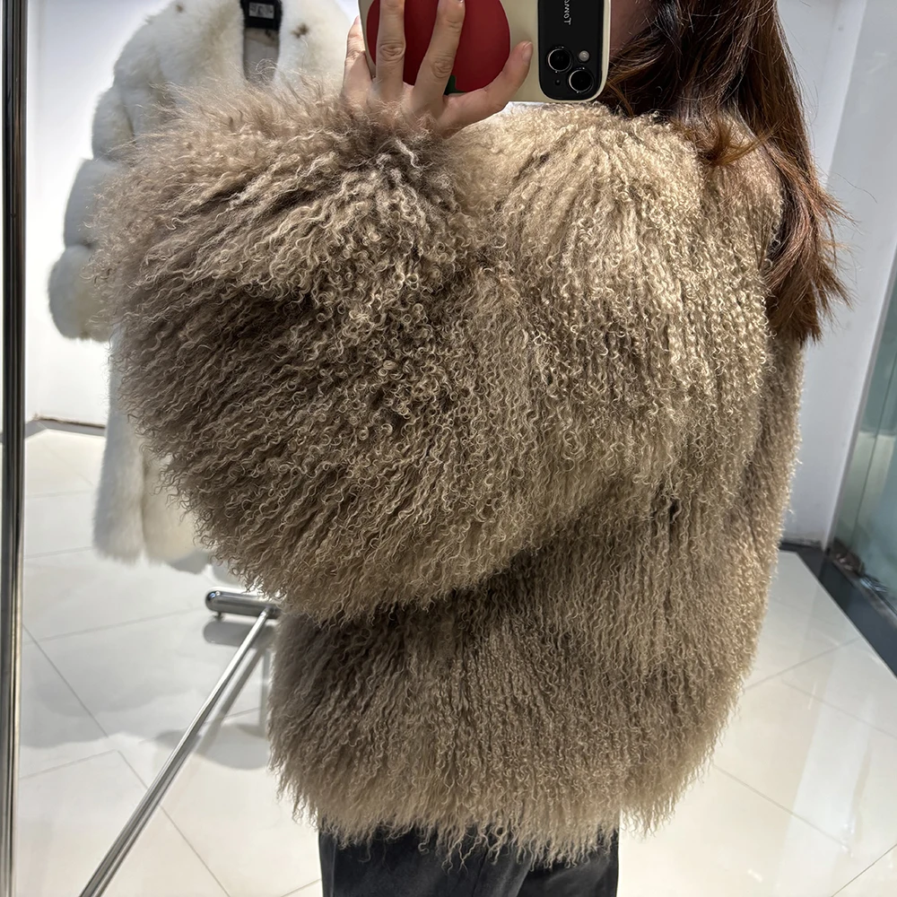YOLOAgain 2025 Winter Warm Women's Real Mongolia Sheep Fur Jacket Plus Size 8XL Sheep Fur Coat