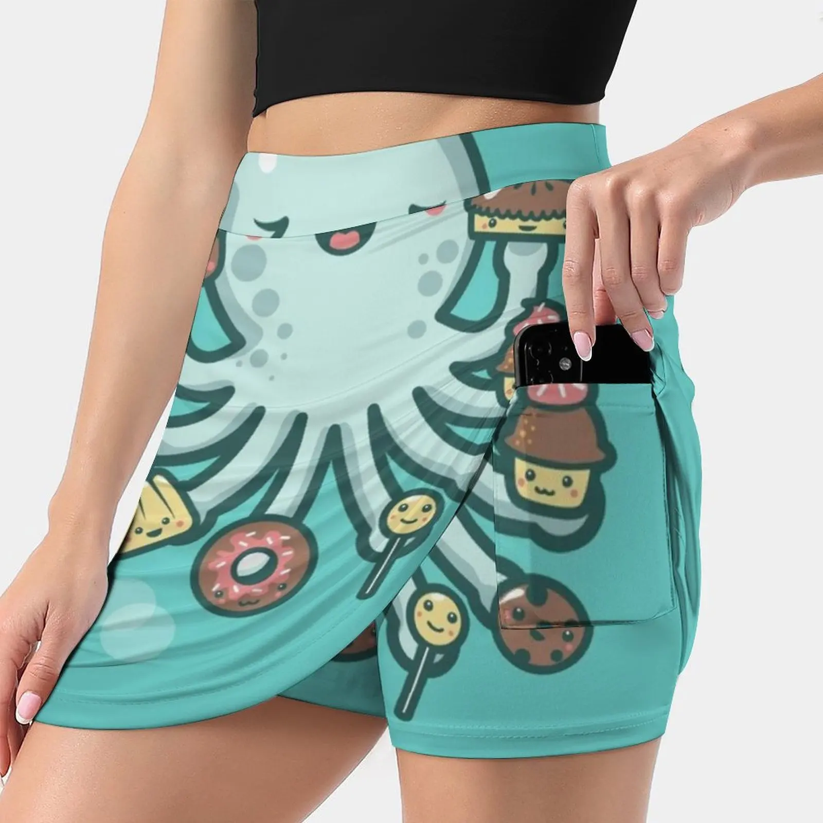 Room For Dessert ? Women's skirt With Hide Pocket Tennis Skirt Golf Skirts Badminton Skirts Running skirts Octopus Kawaii Candy