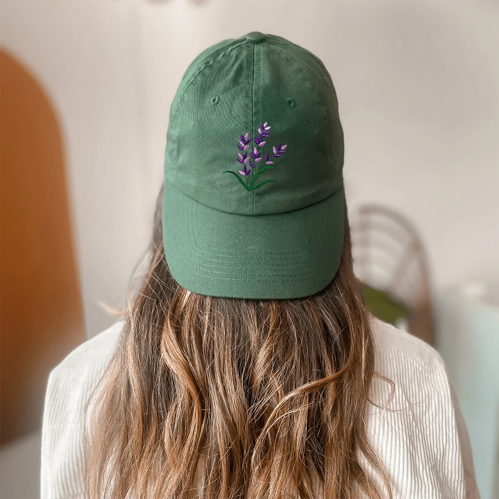 Lavender Embroidered Mom Hat Purple Blue Flower Baseball Cap Woman Summer Plant Trucker Hat Cotton Adjustable