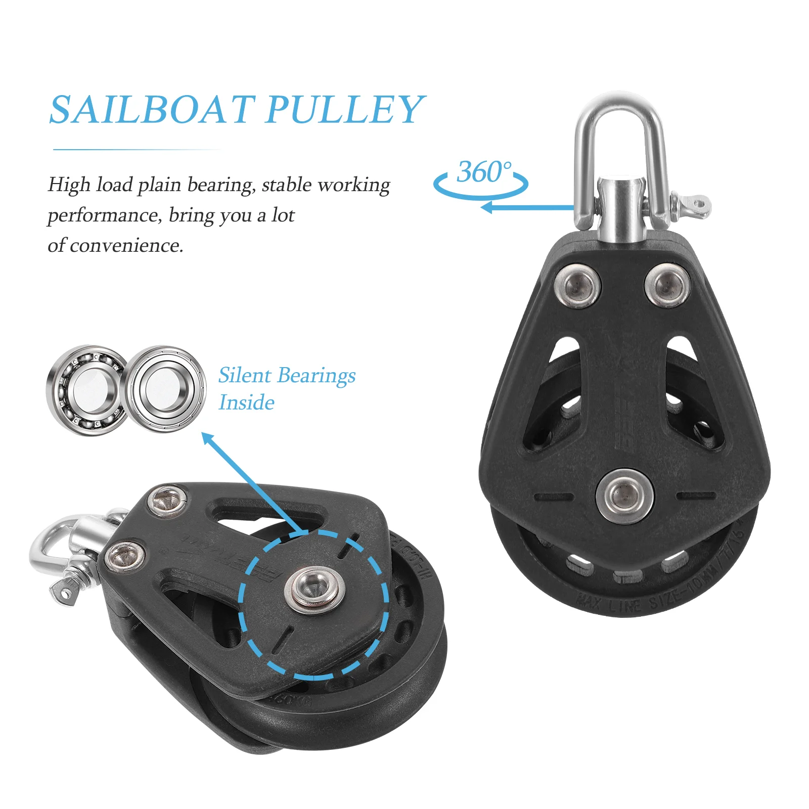 Sailing Pulley Tackle Marine Cable Pontoon Accessories Pulleys Block Sailboat Swivel for Lifting