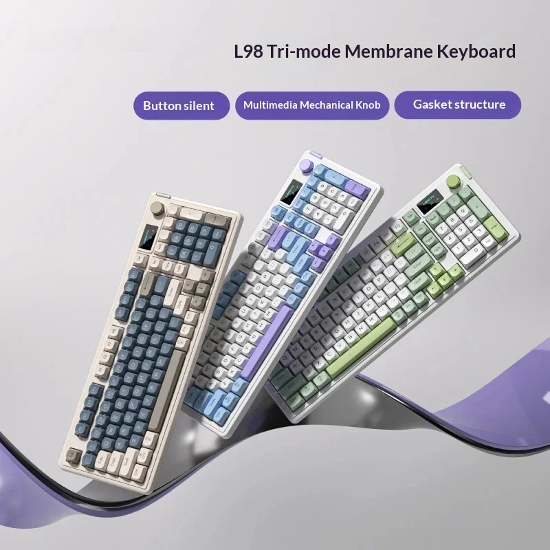 

Бестселлер L98: Трехрежимная Bluetooth-клавиатура (проводная/беспроводная) с RGB-подсветкой, механическим регулятором, бесшумными мембранными клавишами, для игр и офиса, с прочными колпачками клавиш