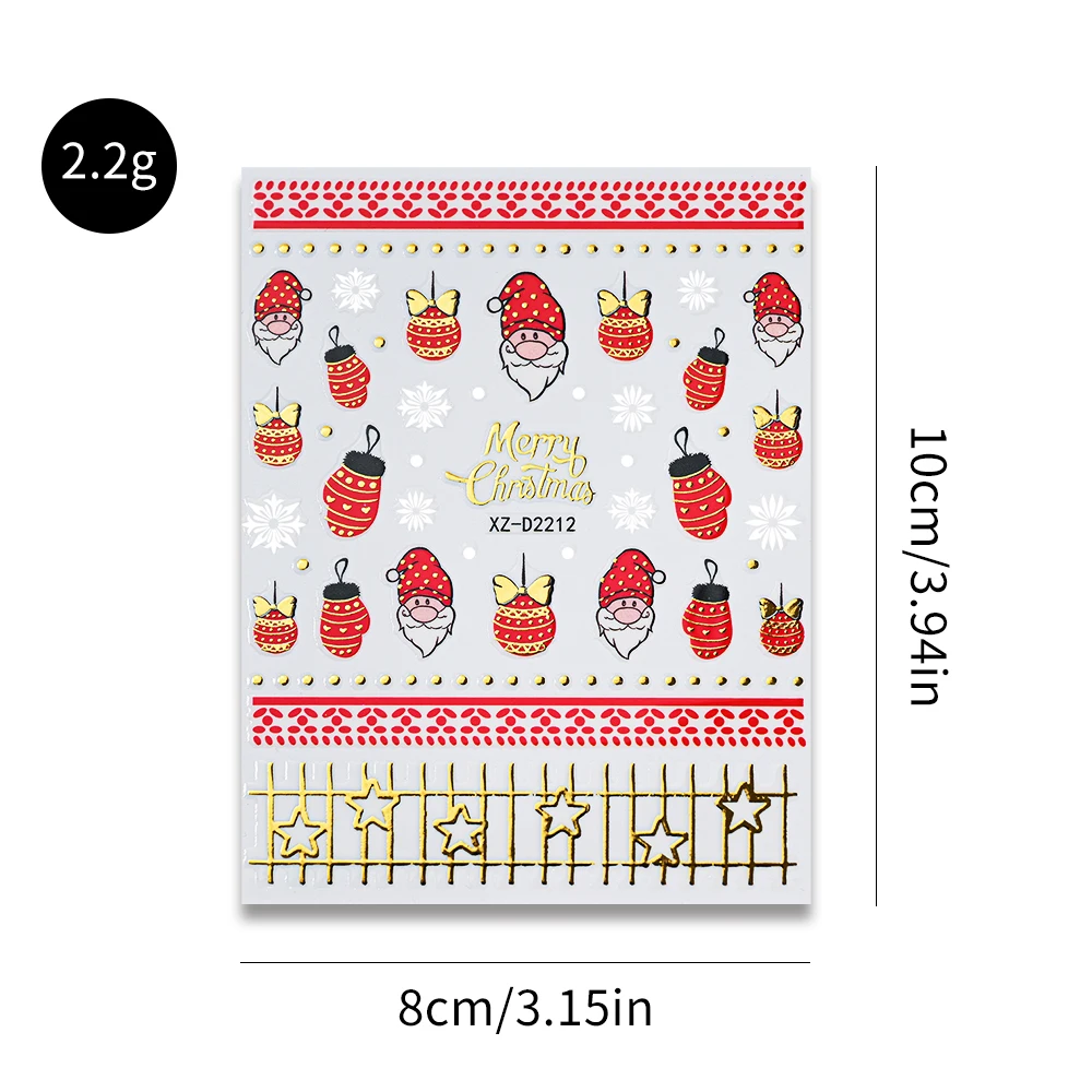12PCS 3D Cartoon Santa Claus Nail Decals Christmas Nail Stickers DlY Snowflake Christmas Elk Nail Supplies Manicure Accessories*