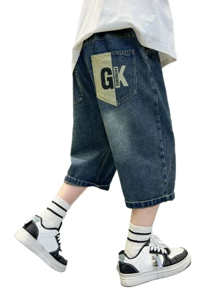 New Summer Teenage Boys Denim Shorts Classic Light Blue Thin Style Fashion Elastic Waist Jeans Shorts Kids Clothes 5 -14 Years