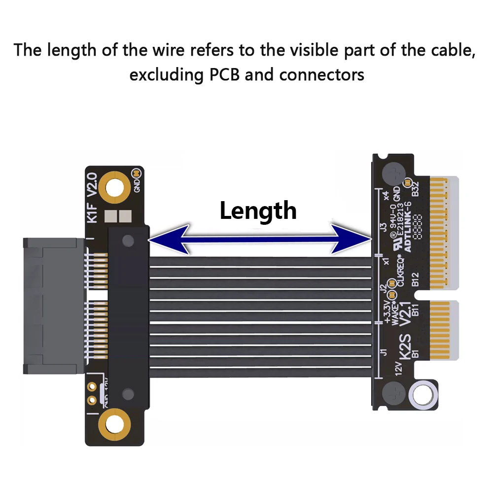 ADT-Link PCIe 5.0 X4 To X1 Riser Cable Gen5 32Gbps PCI Express Extension Cable for Wireless LAN Card SSD USB Capture Card Custom