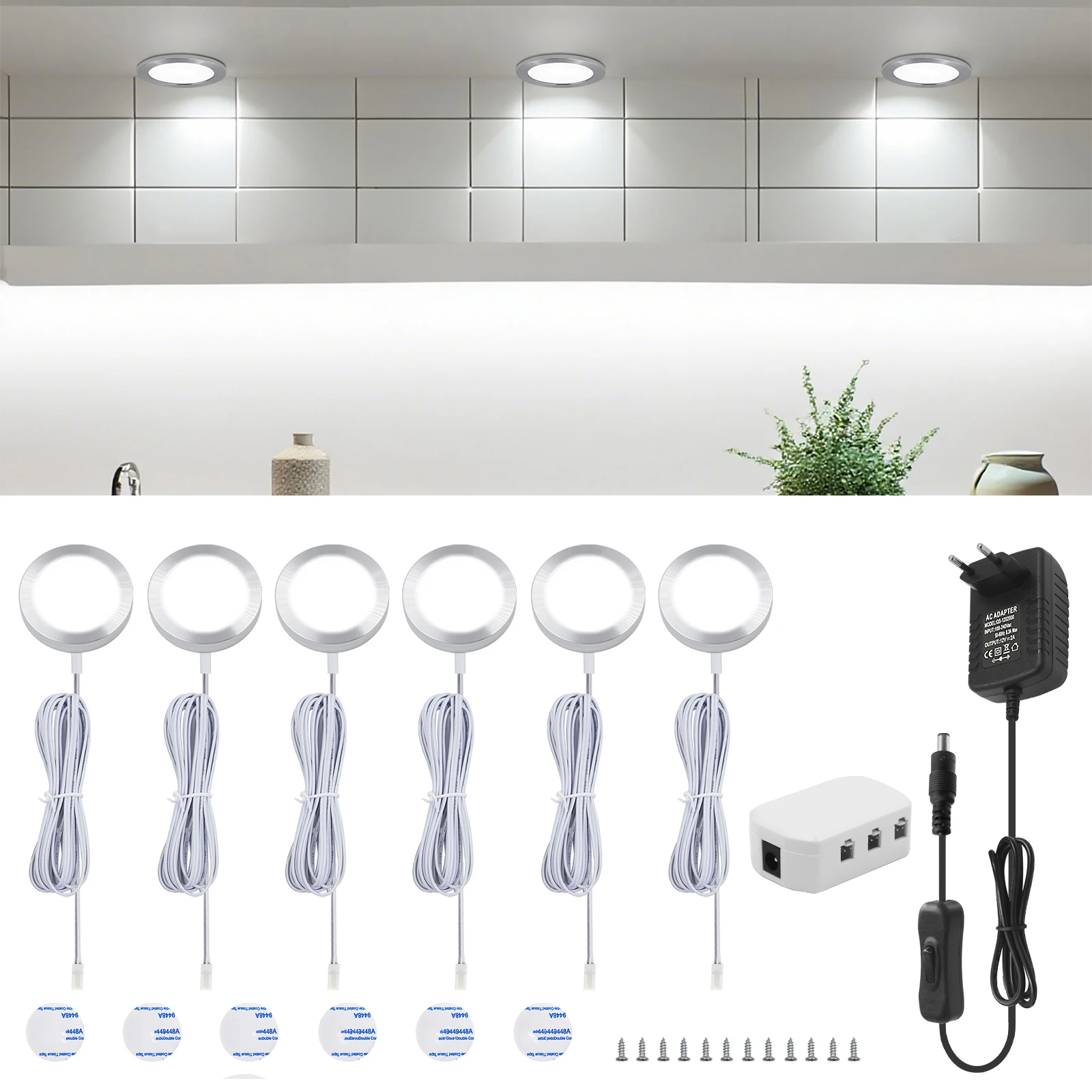 

12V Under Cabinet Lights 3/6/8 Lights Set with Switch EU/US/UK/AU Plug Wardrobe Night Lamp For Bedroom Kitchen White/Warm white