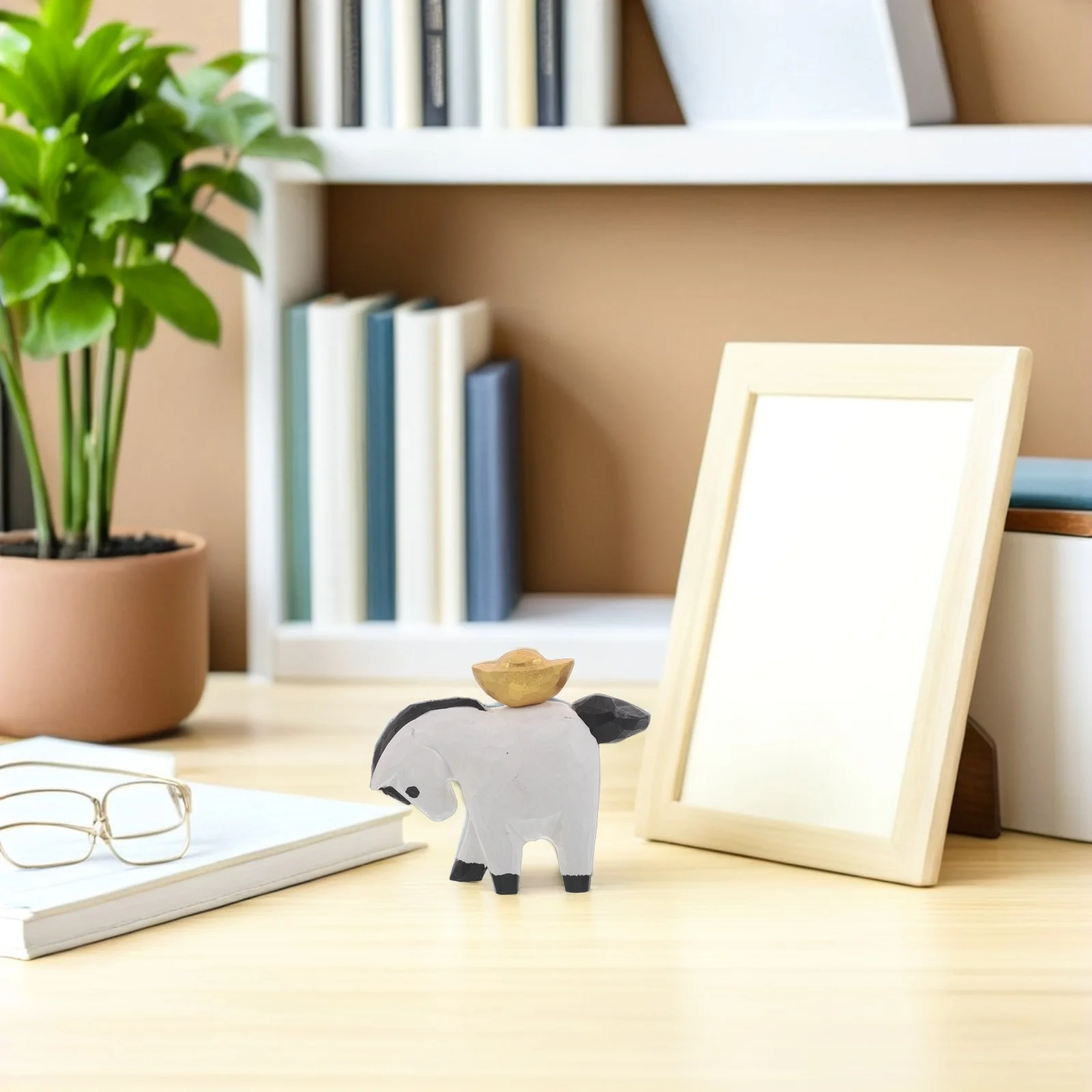 

Wooden Horse With Yuanbao Hand Carved Mini Zodiac Chinese New Year Decoration For Home Office Desk Decor