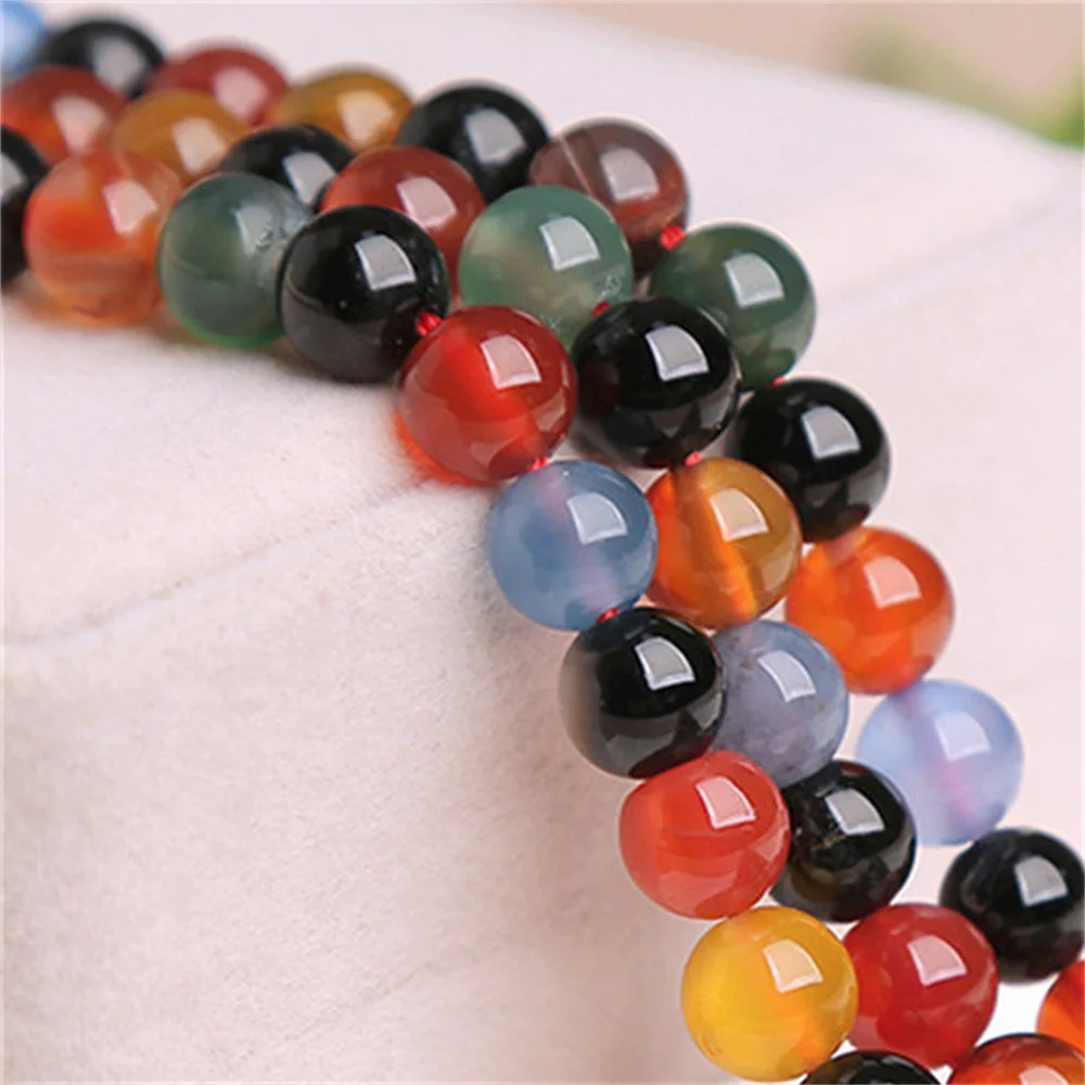 Natural 4-12mm Multicolor Agate Stone Beads for Jewelry Making DIY Necklace Bracelet Onyx Handmade Crimp & End Beads