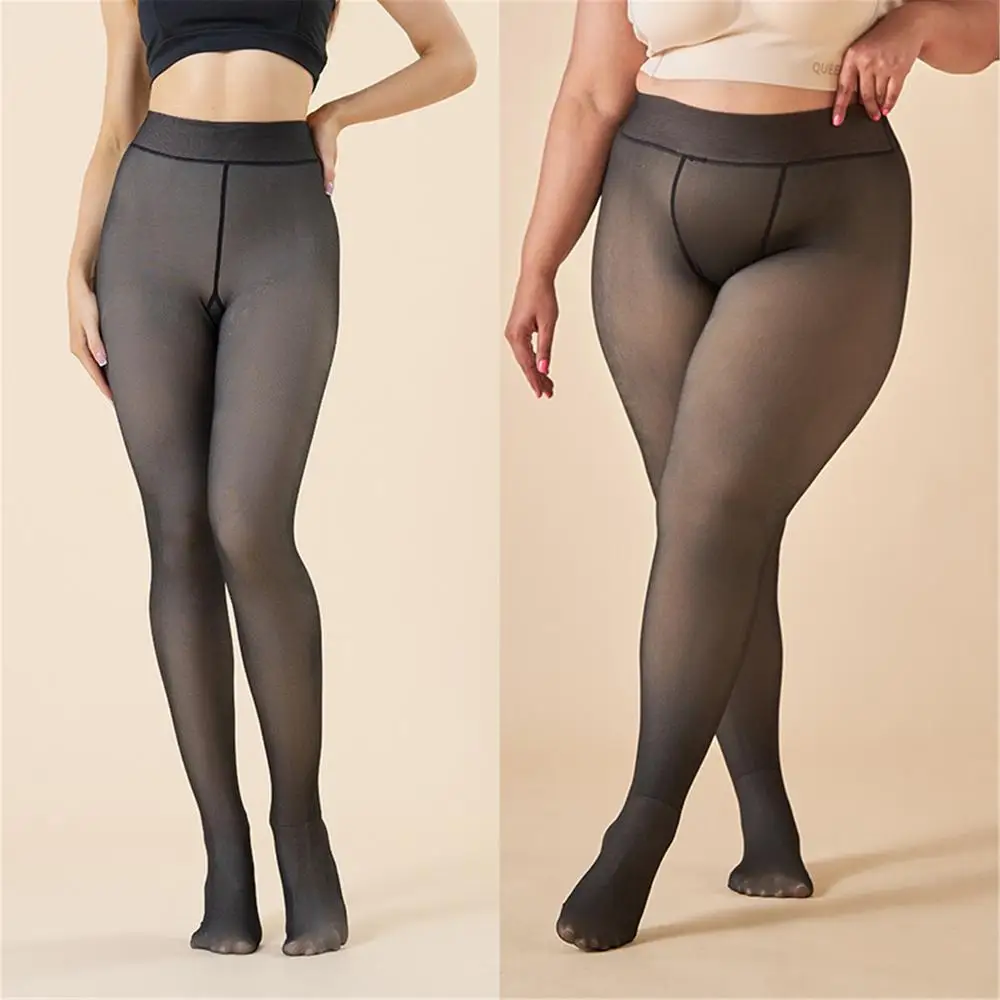 Sexy Skin Colored Fleece Lined Tights High Waist Thick Fake Translucent Leggings Plus Size Thermal Stockings for Women