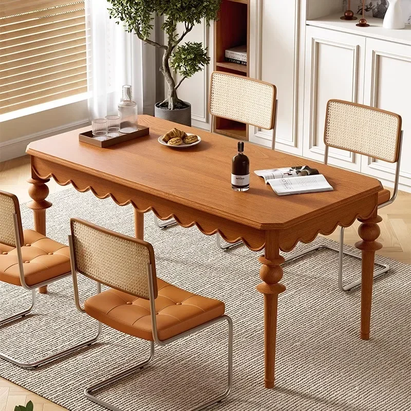 Solid wood vintage home living room dining table dining table braided rattan table