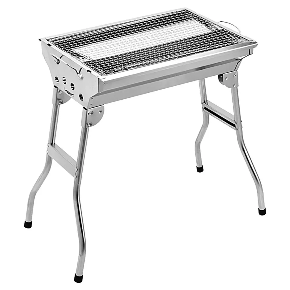 

Portable Barbecue Grill Stainless Steel Foldable Charcoal Grill Multi-Function Charcoal Rack with Storage Basket BBQ Accessories