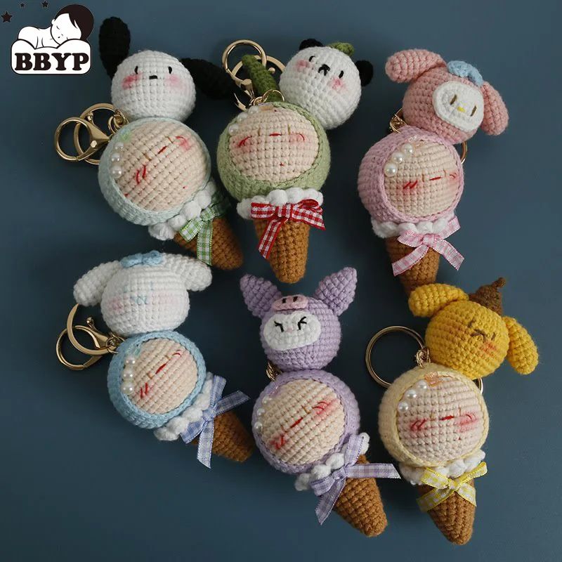 

Handmade Crochet Stuffed Key Chain Cute Knitted Ice Cream Doll Key Ring Pendant for Boys Schoolbag Keychain Amigurumis Finished