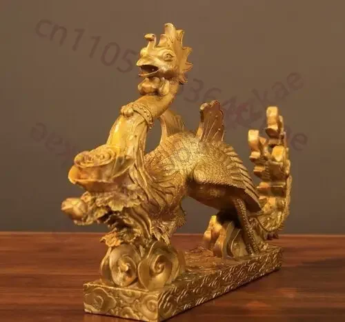 Brass Chinese Phoenix Statue Feng Shui Sculpture Mascot Decor 22cm