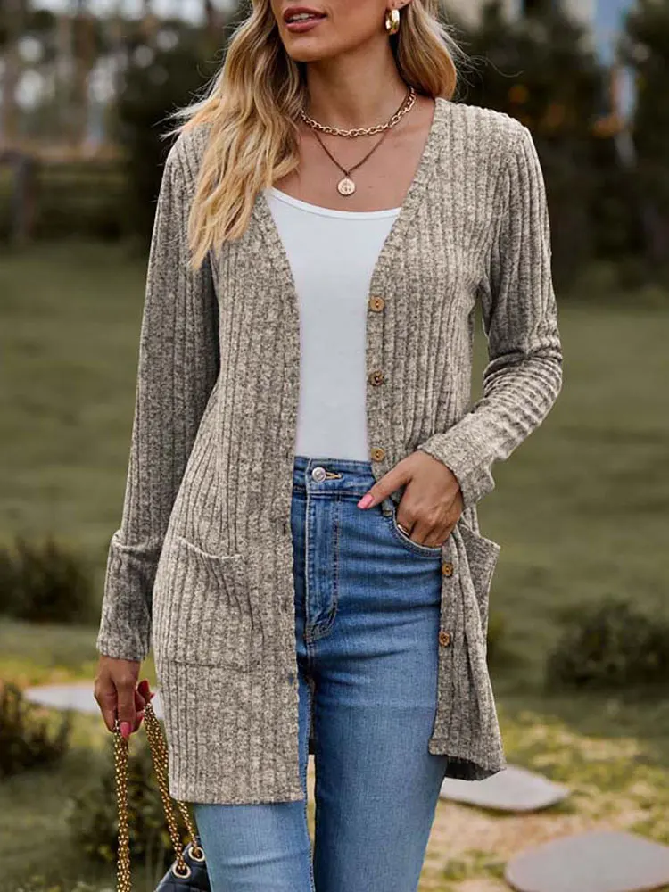 2023 Autumn Long Cardigan Women Button Up Kimono Cardigan Ladies V Neck Knitted Sweater Cardigans for Women