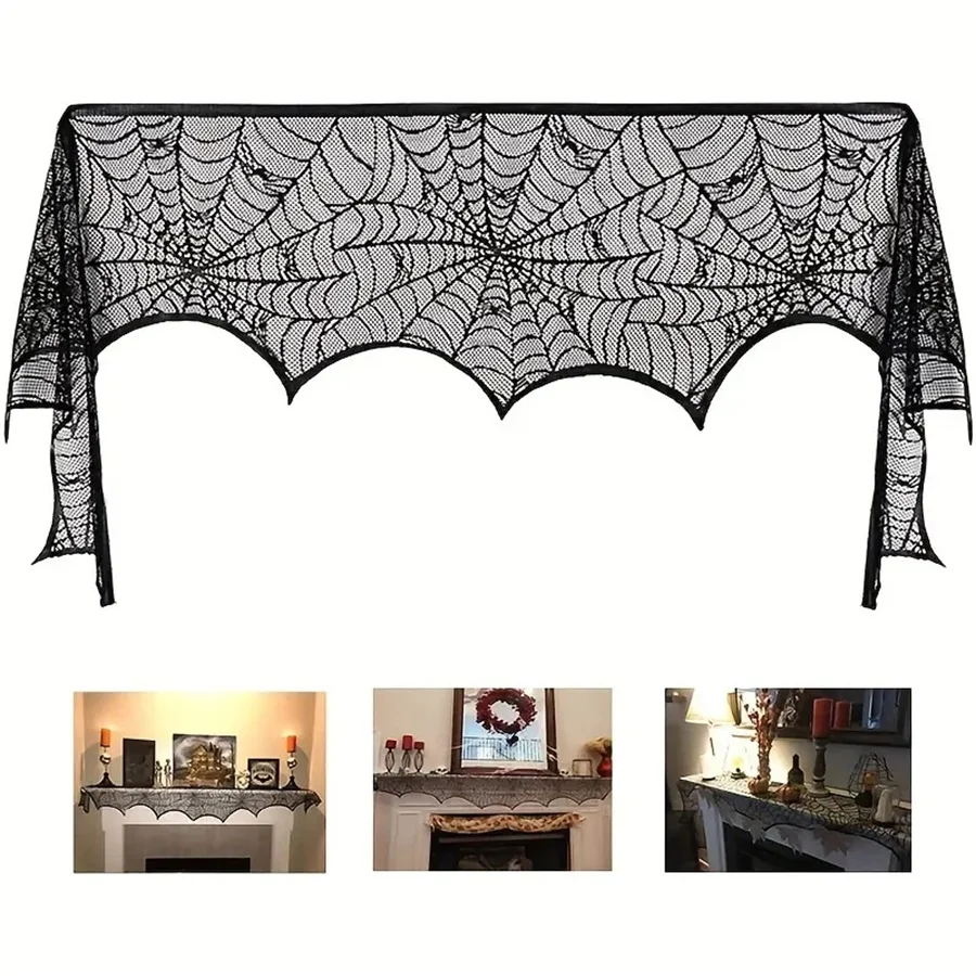 1 Halloween decoration indoor fireplace scarf black lace spider web cover used formantle decoration holiday party supplies