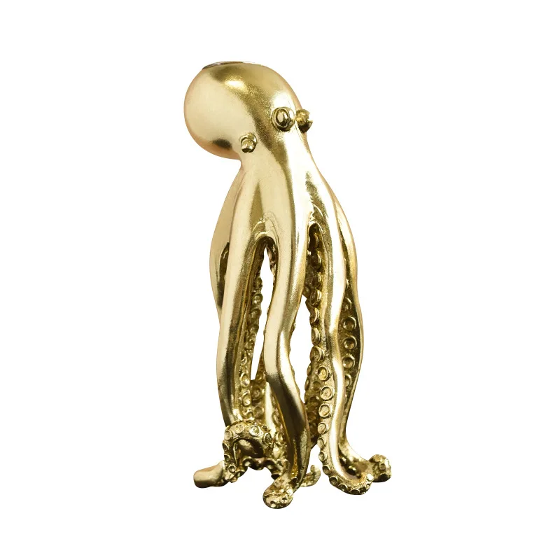 Resin Golden Octopus Candle Holder European Style Animal Candlestick Figurine for Home Living Room Desktop Decor