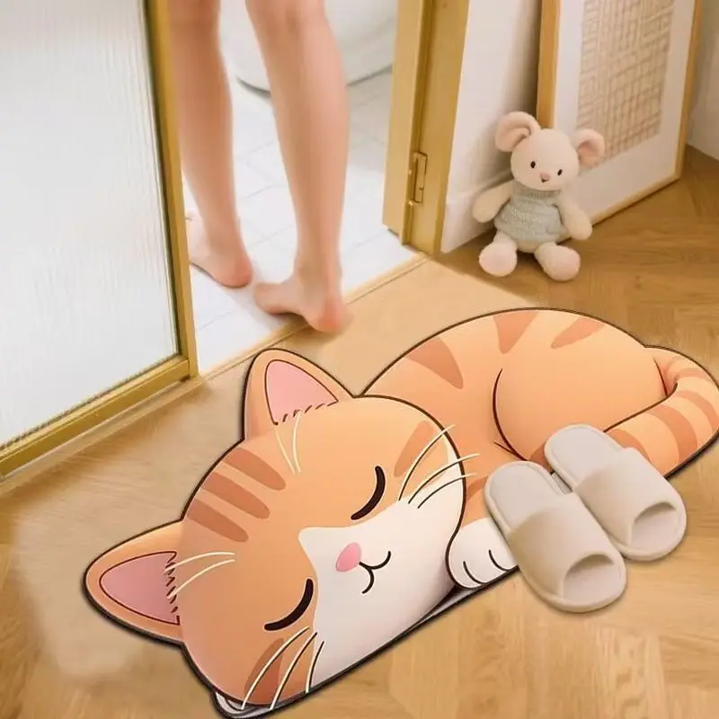 VIKAMA Orange Sleepy Cat Bedroom Door Mat Noise Reduction Non Slip Bedroom Non Slip Backing Low Maintenance Mat Home Decor