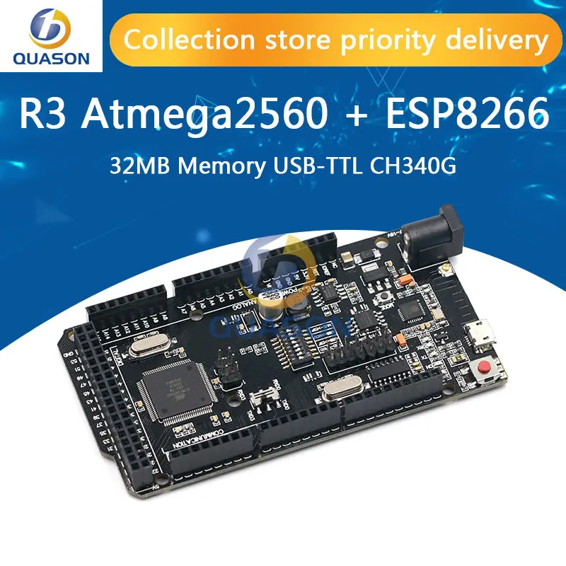 Mega2560 + WiFi R3 ATmega2560+ESP8266 32Mb memory USB-TTL CH340G. Compatible forArduino Mega NodeMCU For WeMos ESP8266