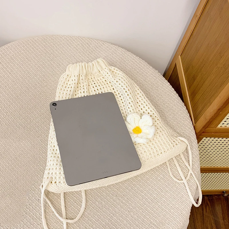 Zaini con coulisse fatti a mano Borsa a tracolla per lo shopping da viaggio da spiaggia di grande capacità per tessitura estiva da donna