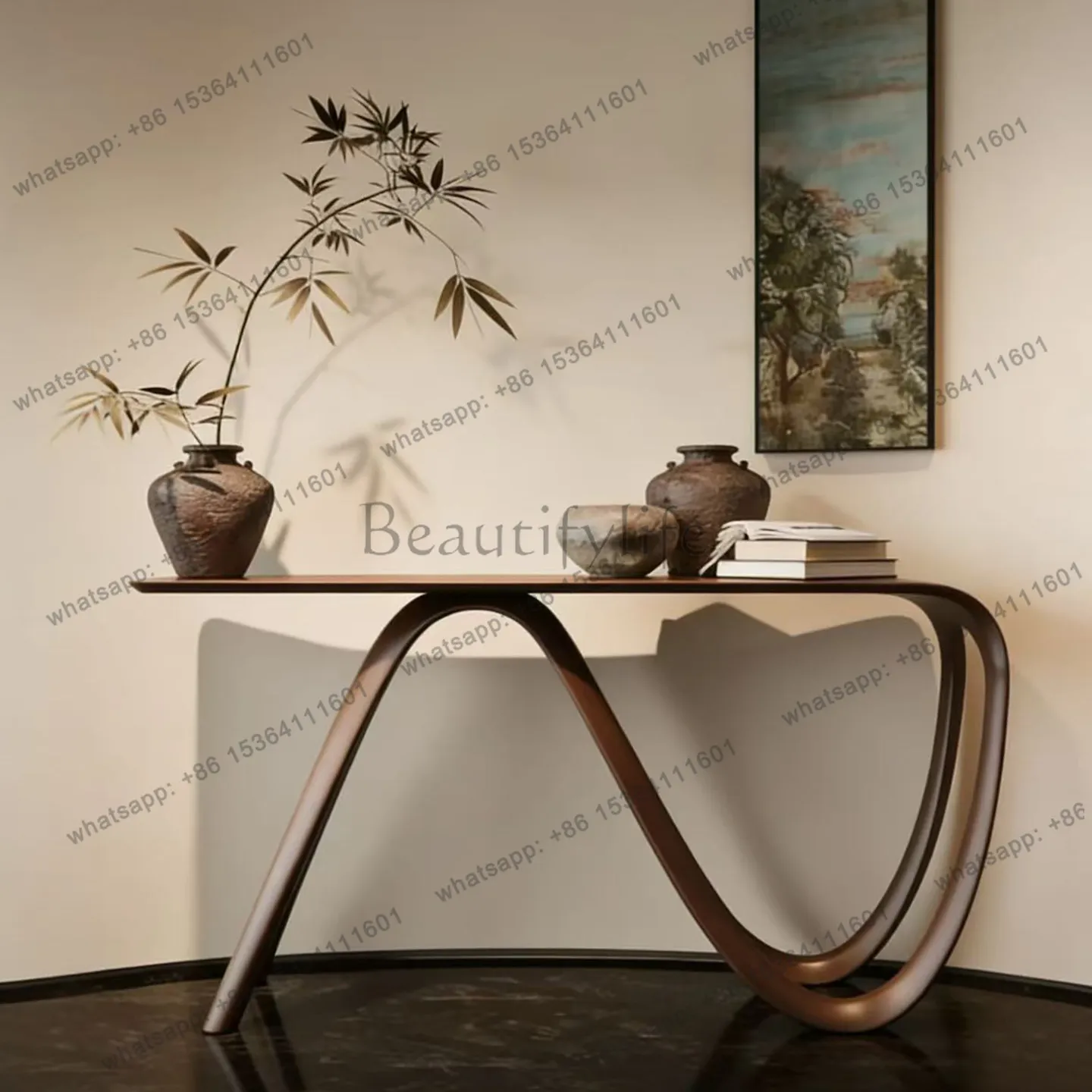 New Chinese-style North American black walnut porch, special-shaped strip case, minimalist end-view platform
