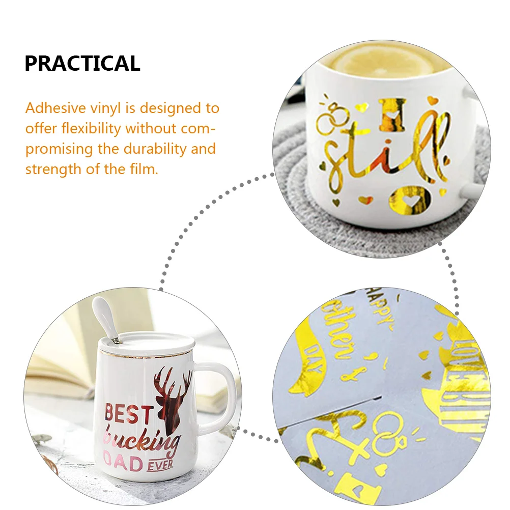 

3PCS Gold Gold Metal Self Adhesive Vinyl Film for Crafts T Shirts Cups Glass Permanent Adhesive Vinyl Heat