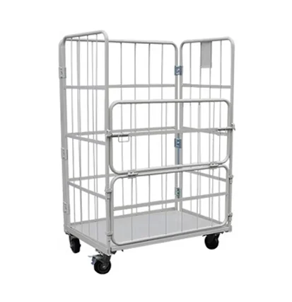 Uni-Silent 500kgs Wire Mesh Steel Luggage Warehouse Folding Logistics Cart Roll Cage Trolley Cart RC11817-B2M