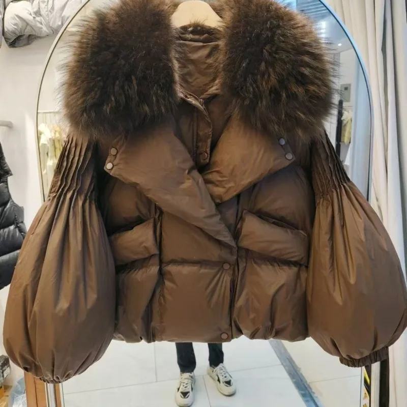 سترة قصيرة للنساء بأكمام واسعة وياقة بدلة متعددة الاستخدامات سترة فرو فاخرة خفيفة أوروبية أمريكية سميكة أصلية