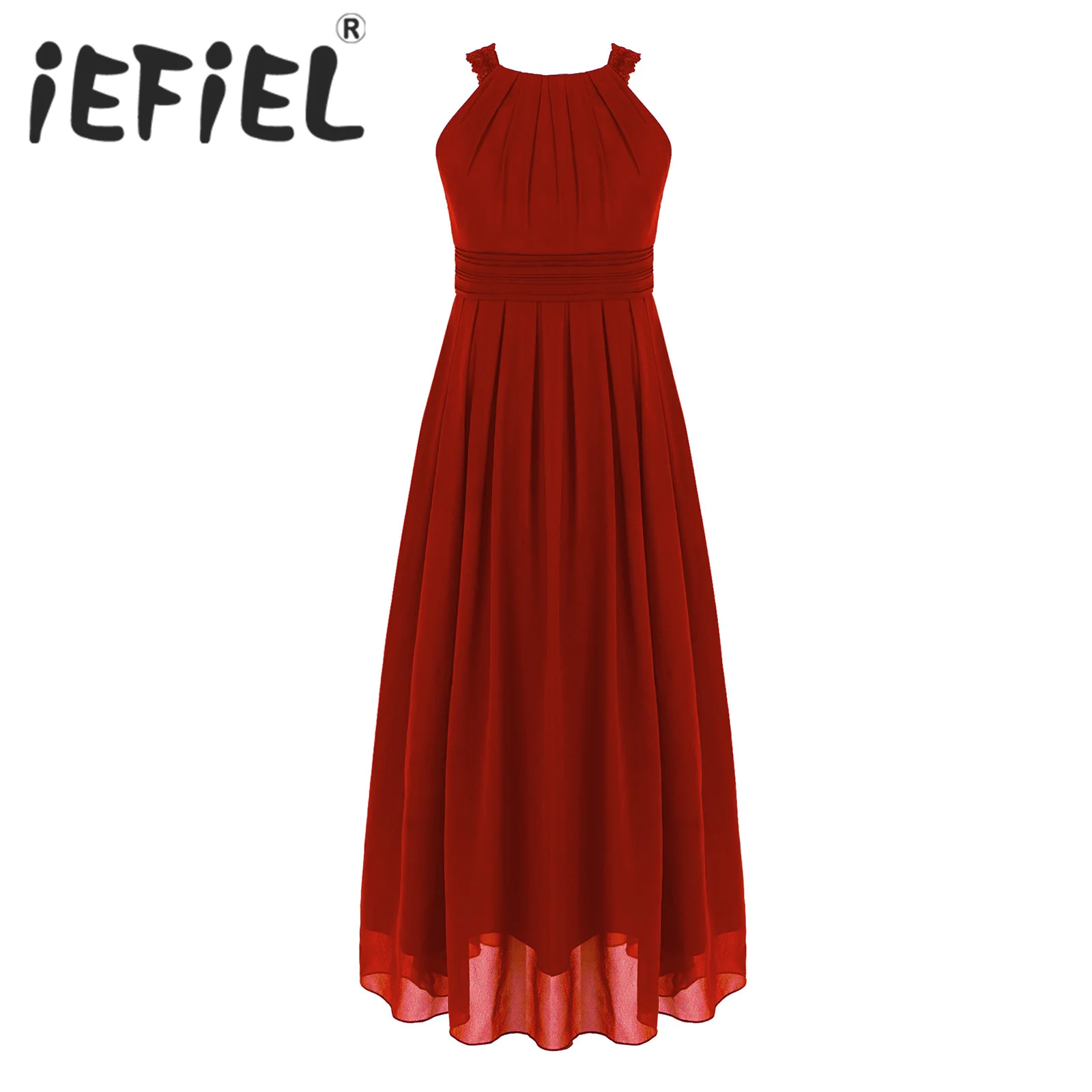 

Kids Flower Girls Dress Elegant Lace Summer Chiffon Birthday Party Dress Sleeveless Ruched High Waist Wedding Bridesmaid Dress
