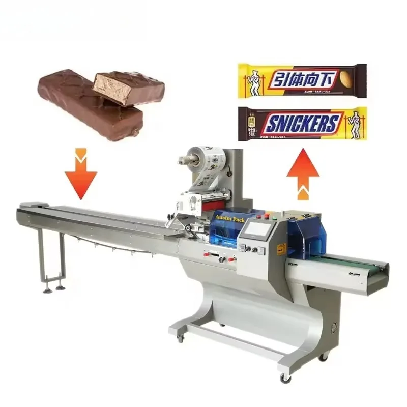 Automatic Cracker Packing Chocolate Bar Bread Packaging Flow Pack Horizontal Pillow Wrapping Packaging Machine Customized