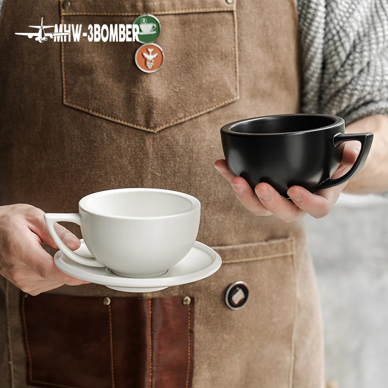 

MHW-3BOMBER 280ml Tea Espresso Cups and Saucers with Coffee Spoons Set Ceramic Cappuccino Latte Art Mug Home Barista Accessories