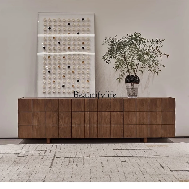 

Nordic style walnut TV cabinet villa living room TV locker